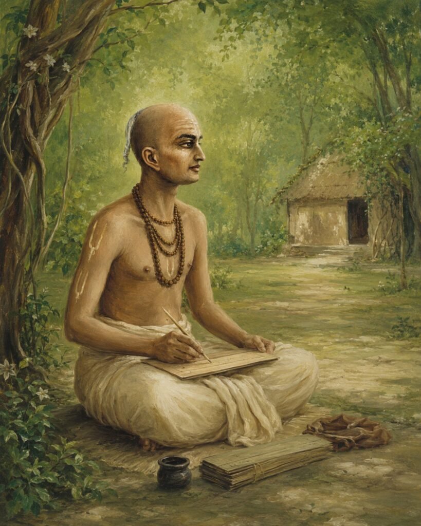 Sanātana Gosvāmī writing in Vṛndāvana